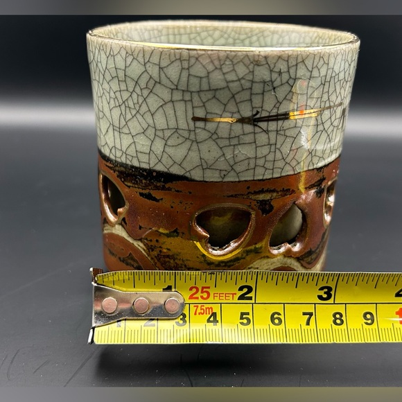 SAMAYAKI TUMBLER HEART MOTIF SOMA WARE COLLECTABLE DOUBLE WALL CRACKLE FINISH - Picture 7 of 9